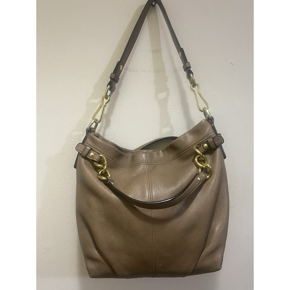 Vintage Coach Taupe Leather Handbag Shoulder Purse Pebbled Brown Satchel Womens